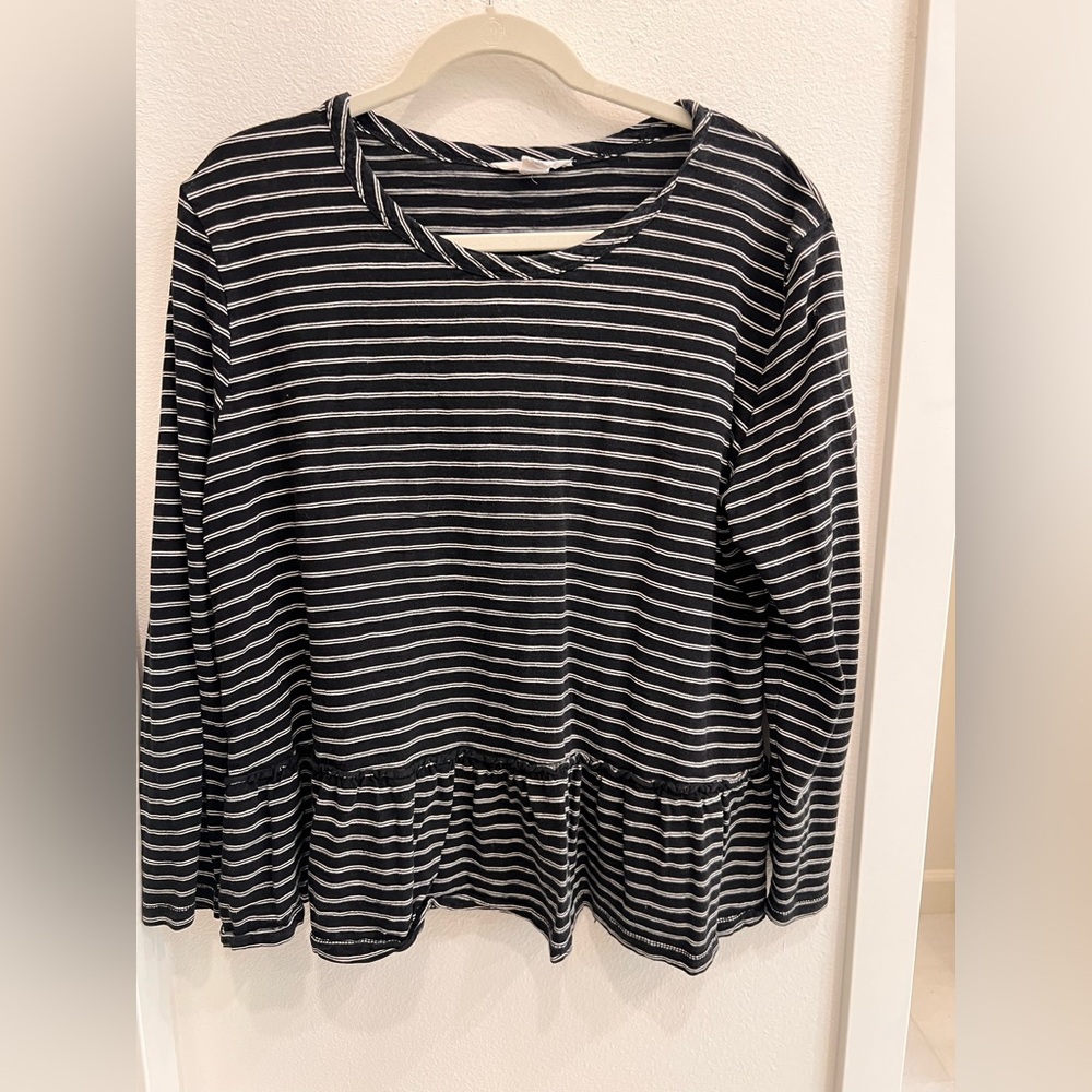 Caslon Black and White Striped Peplum Top XL Petite